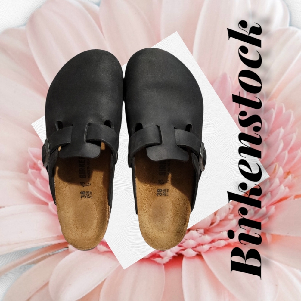 BIRKENSTOCK Boston Soft Footbed Suede Leather Clogs|Black|S38